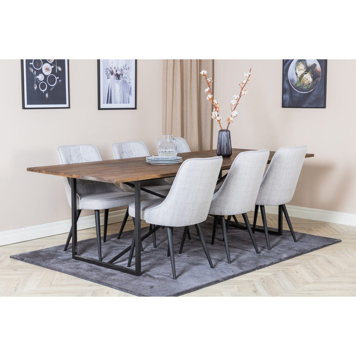 Padang, Velvet Deluxe Rektangulär matgrupp Svart,Ljusgrå, Svart,Natur, 250 x 100
