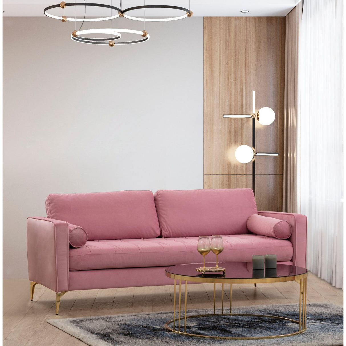Rom (215 x 90 x 70 cm) 3-sitssoffa Dammig rosa
