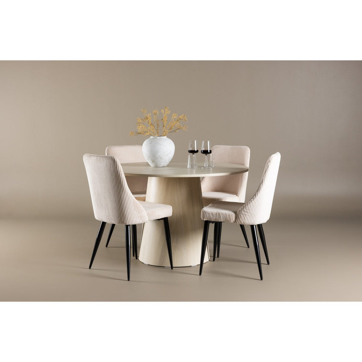 Lanzo, Leone Rund matgrupp Beige,Svart, Vitlaserad, ⌀120