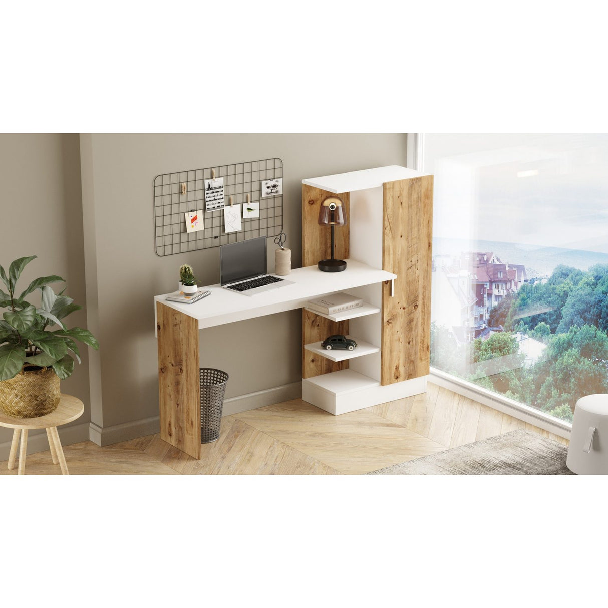 Quito (152,3 x 120 x 40 cm) Skrivbord Atlantisk furu vit