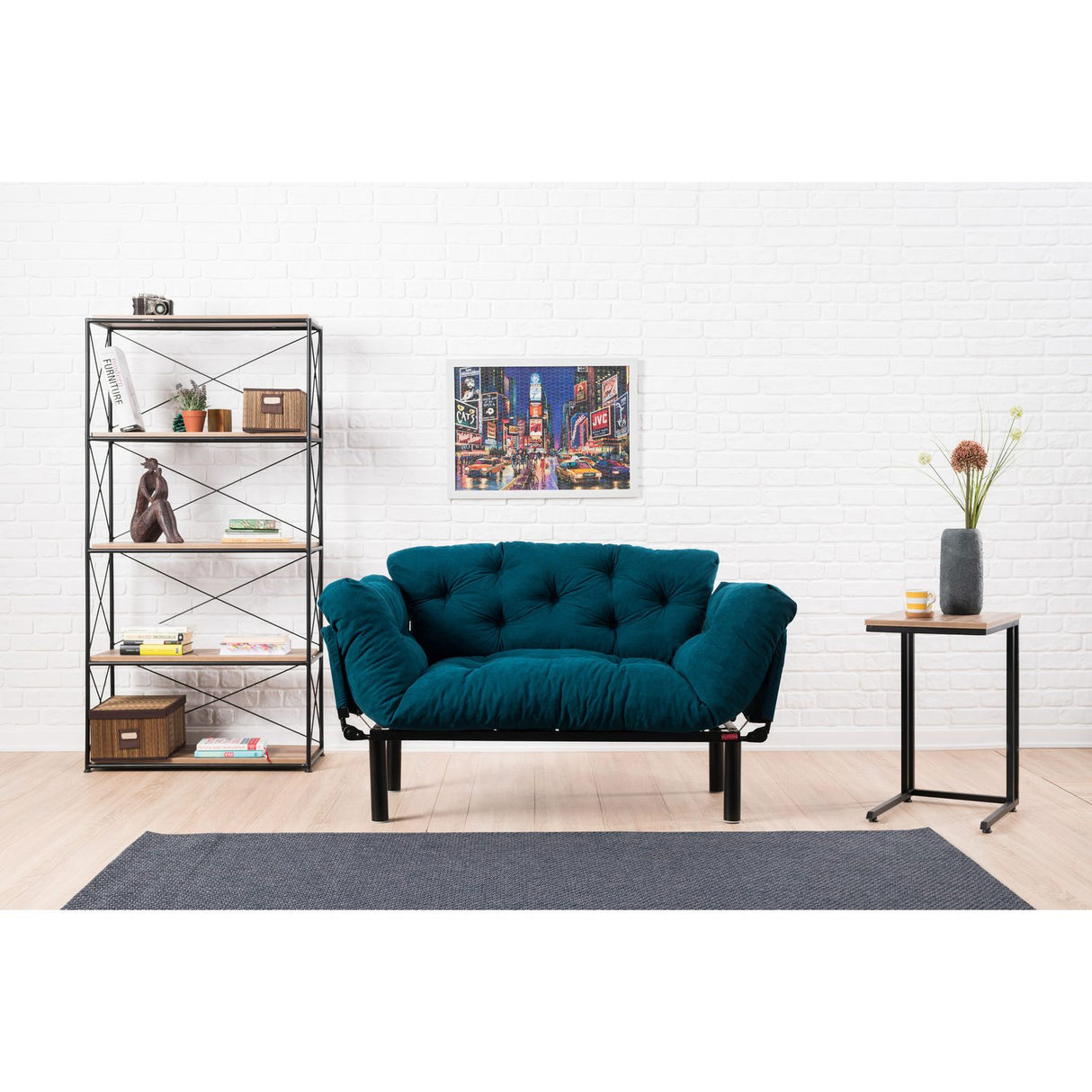 Helsingfors (155 x 85 x 70 cm) 2-sits bäddsoffa Petrolblå