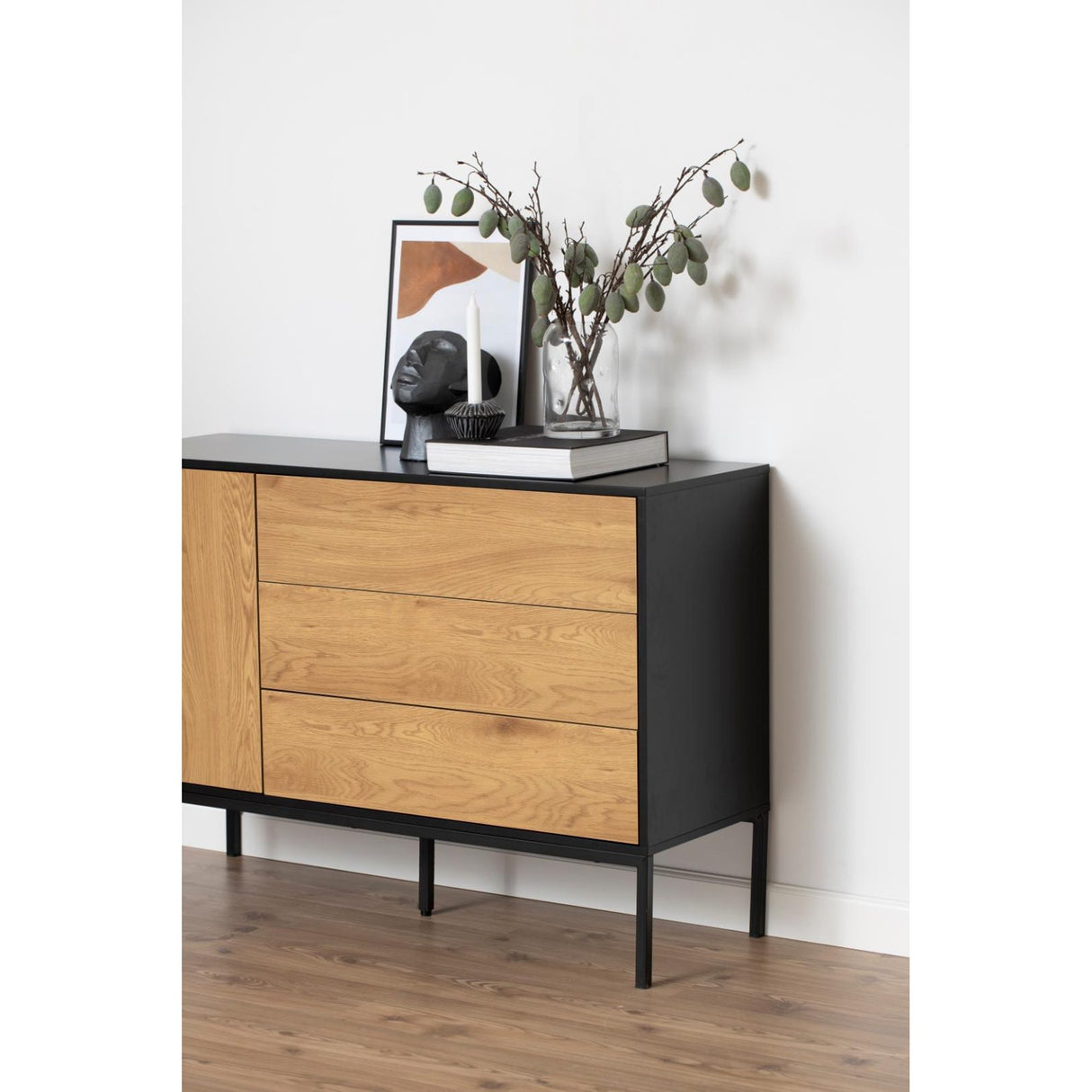 Notting Hill Sideboard 3 lådor 120x40x82 cm Svart/Ek