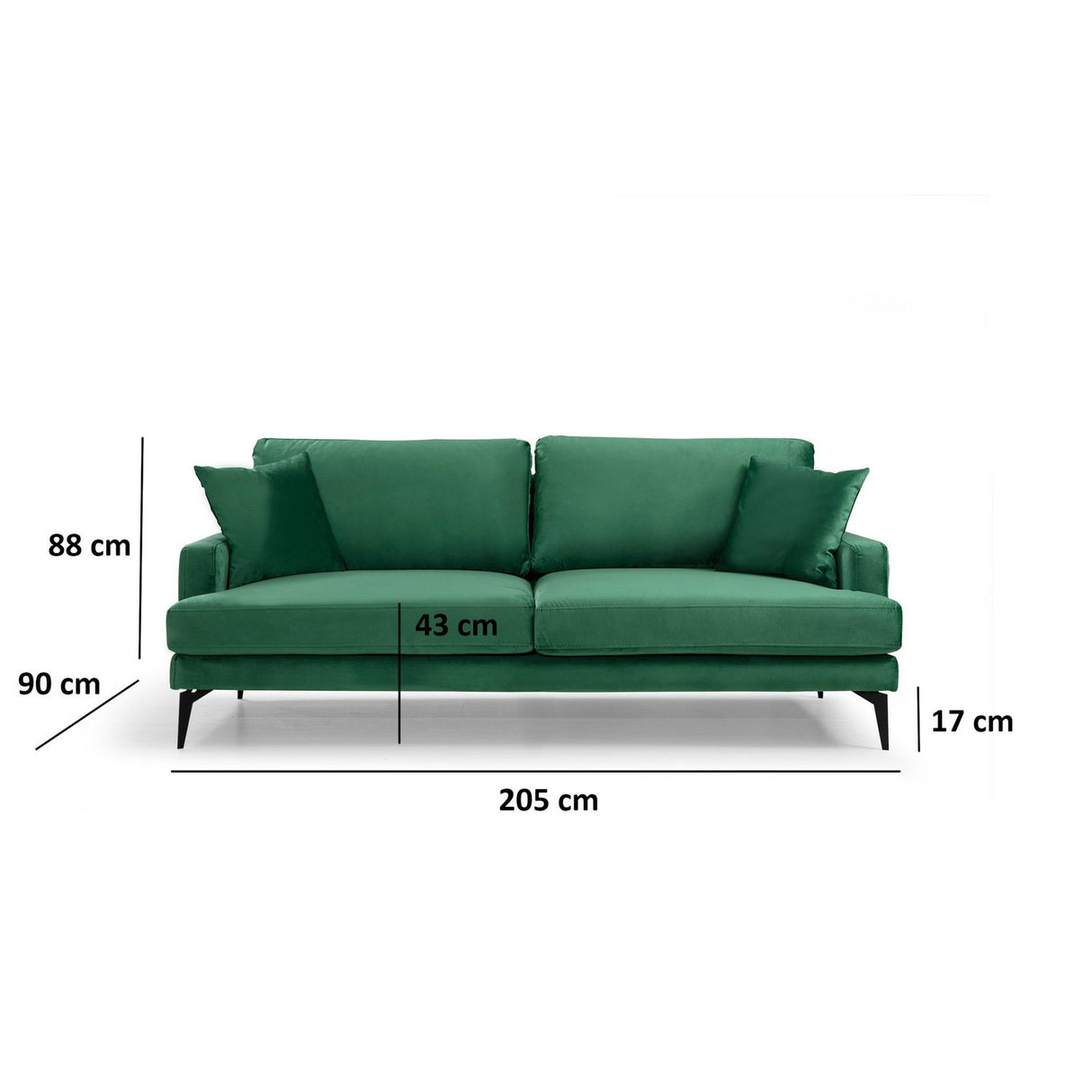 Tbilisi 3-sits (205 x 90 x 88 cm) 3-sitssoffa Grön