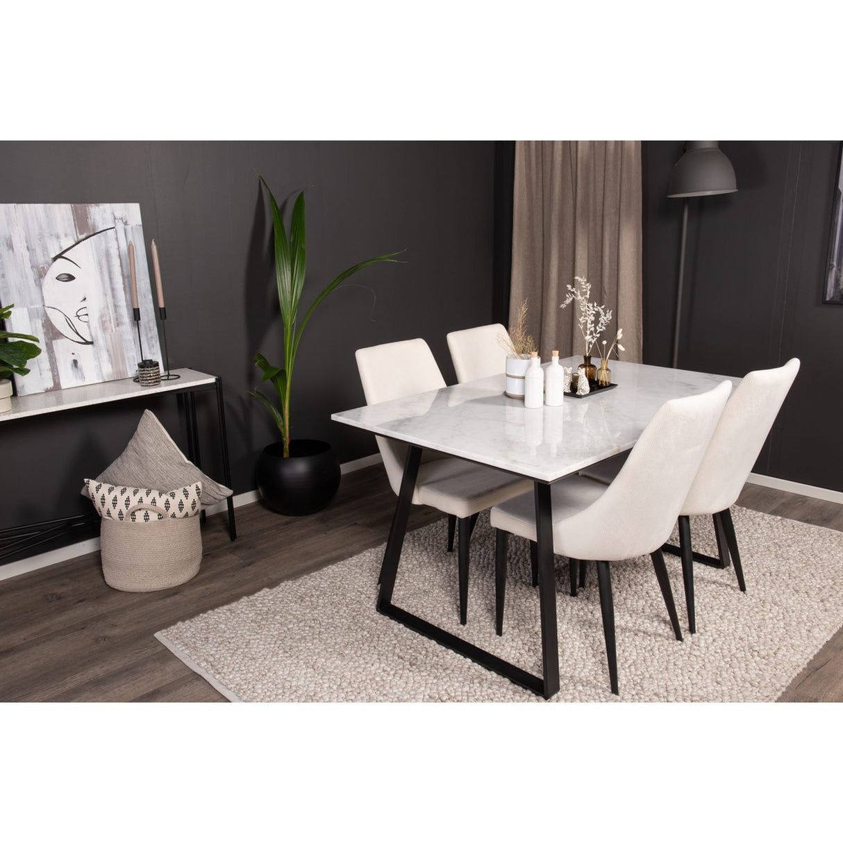 Estelle, Leone Rektangulär matgrupp Svart,Vit, Svart,Vit, 140 x 90