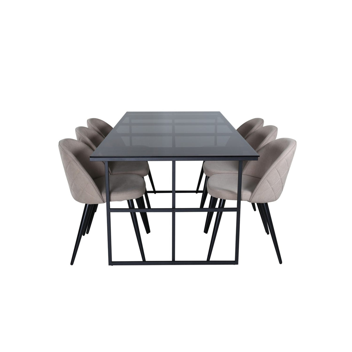 Leif, Velvet Rektangulär matgrupp Beige, Svart, Svart, 200 x 90