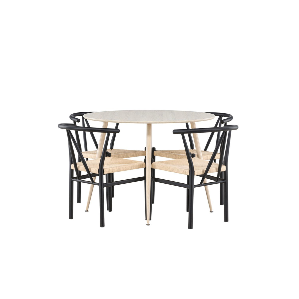 Plaza, Alfons Rund matgrupp Svart, beige, Vitlaserad, ⌀100