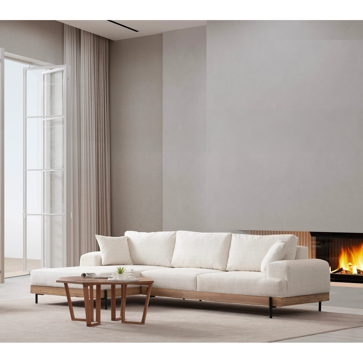 Addis Abeba Oak (170-280 x 98 x 78 cm) Hörnsoffa Vit, Vänster