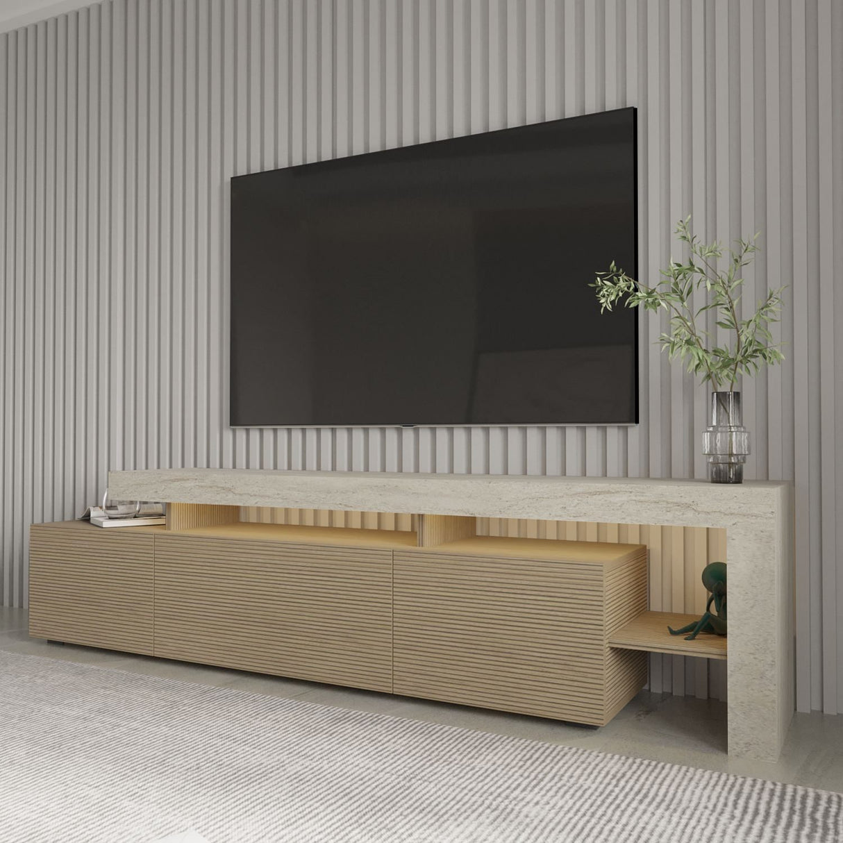 Accra (192 x 53 x 37 cm) TV-bänk Travertin, varm ek
