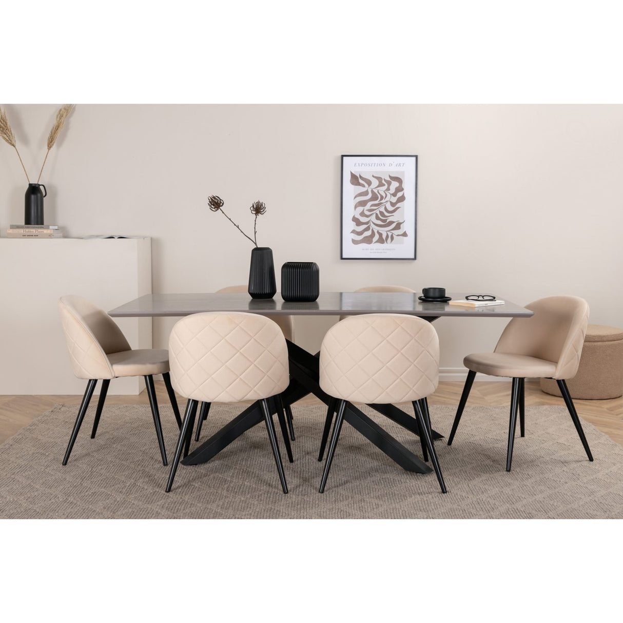 Piazza, Velvet Rektangulär matgrupp Mörkgrå