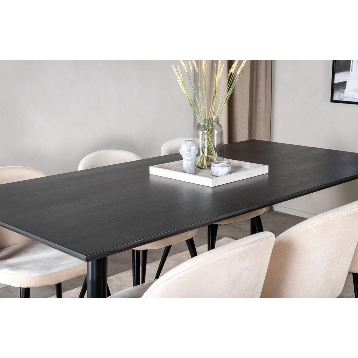 Dipp, Velvet Rektangulär matgrupp Beige,Svart, Svart, 180 x 90