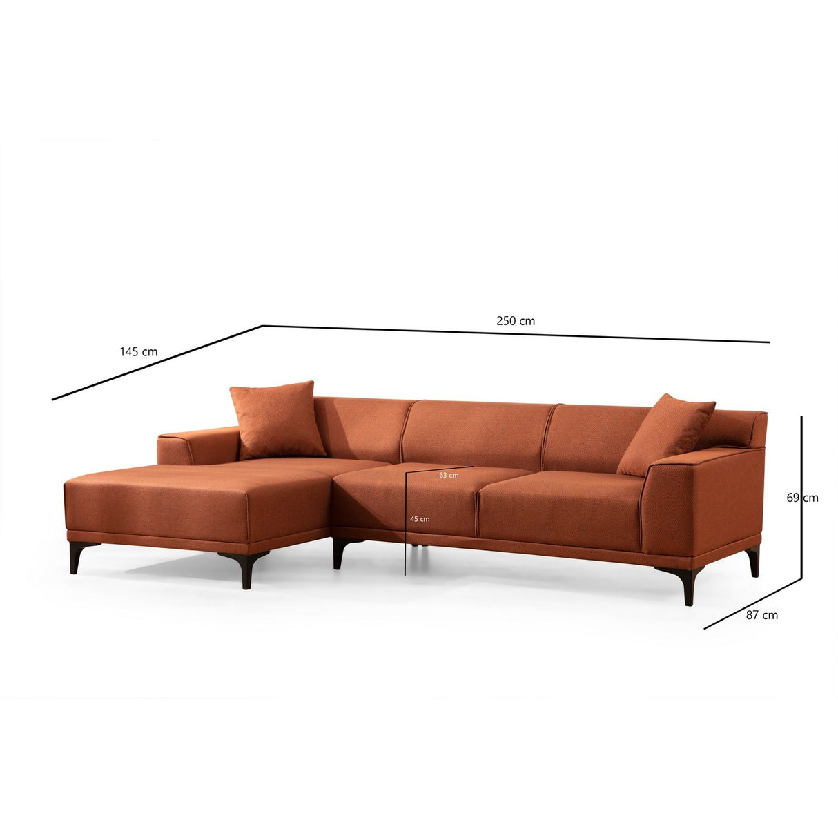 Tbilisi Corner (165 x 90 x 110 cm) Hörnsoffa Orange, Vänster