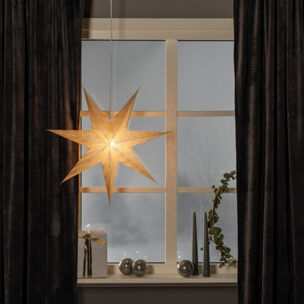 Hängande Papper 7-uddig med Sladdställ Julstjärna Inne Mässing, 60 cm