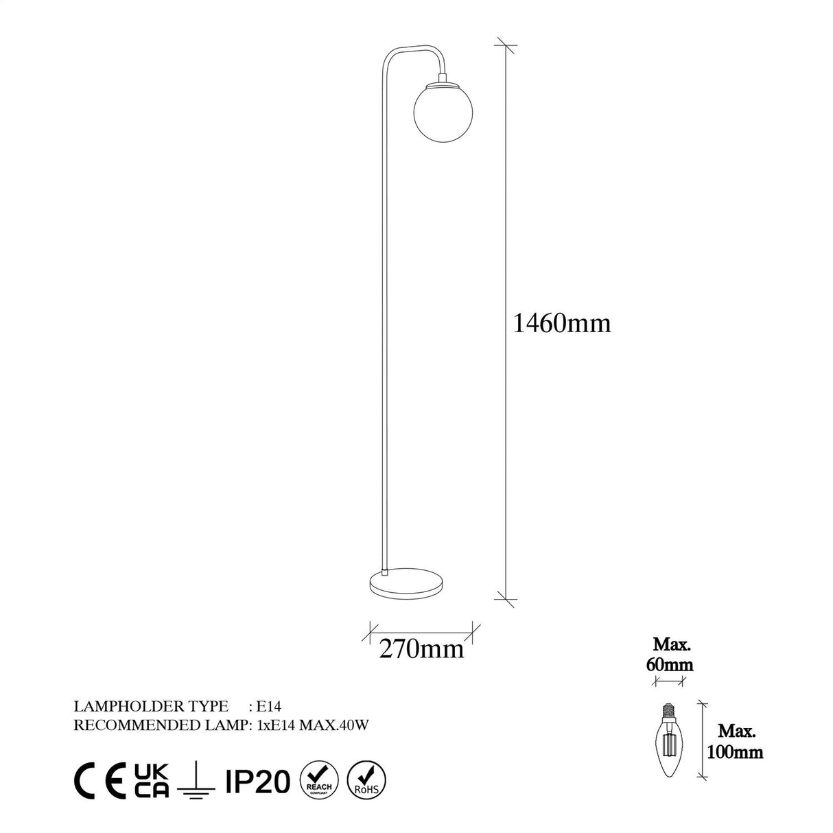 Viran (27 x 146 cm) Vintage Golvlampa