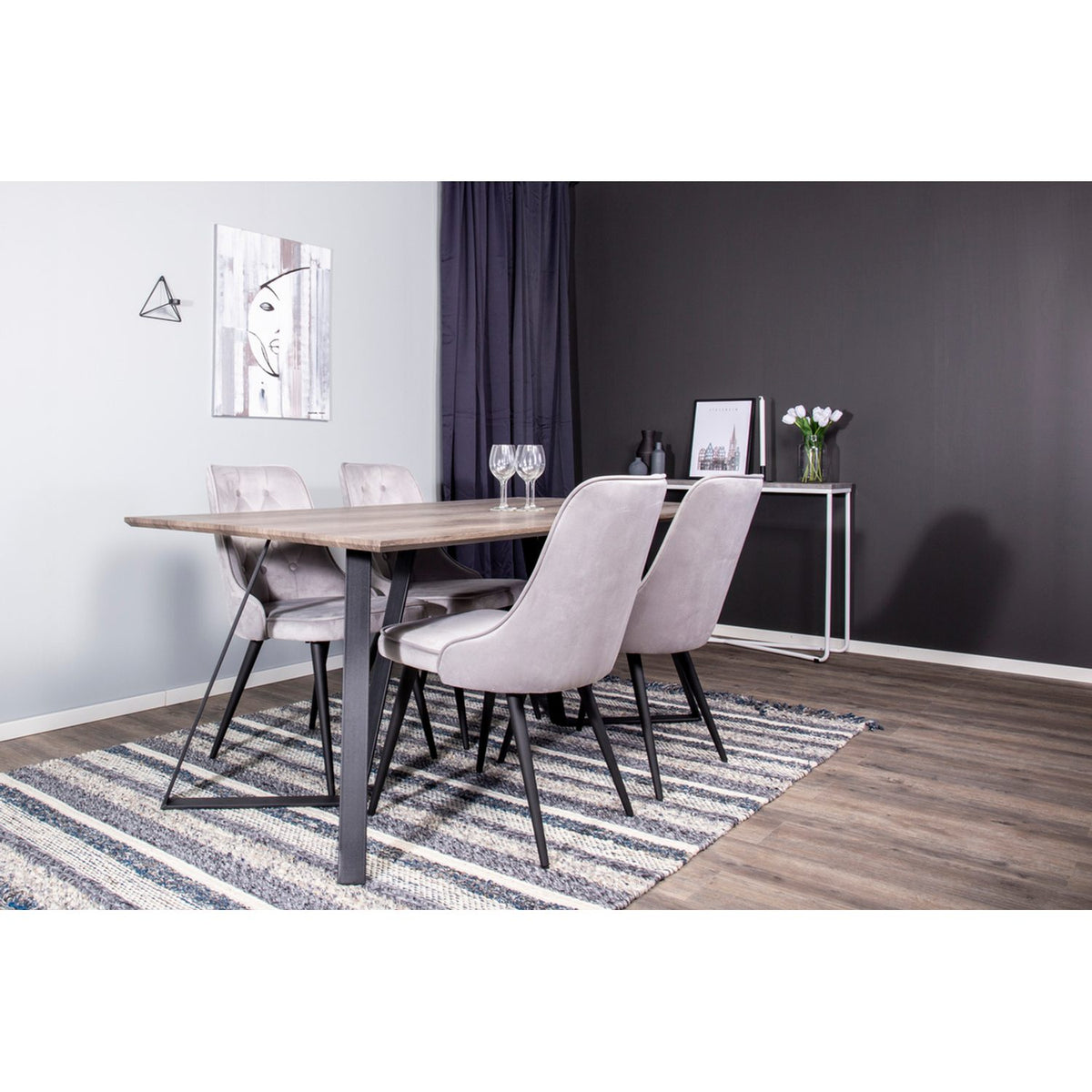 Marina, Velvet Deluxe Rektangulär matgrupp Svart,Ljusgrå, Svart,Grå, 180 x 90