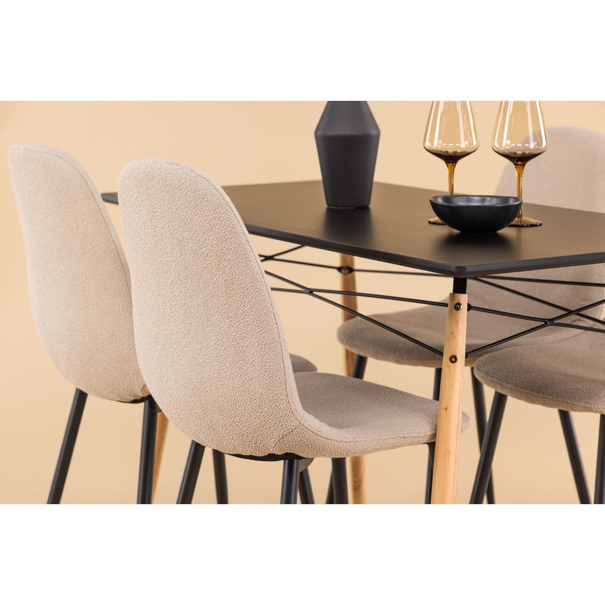 Danburi, Polar Rektangulär matgrupp Beige,Svart, Svart,Natur, 120 x 60