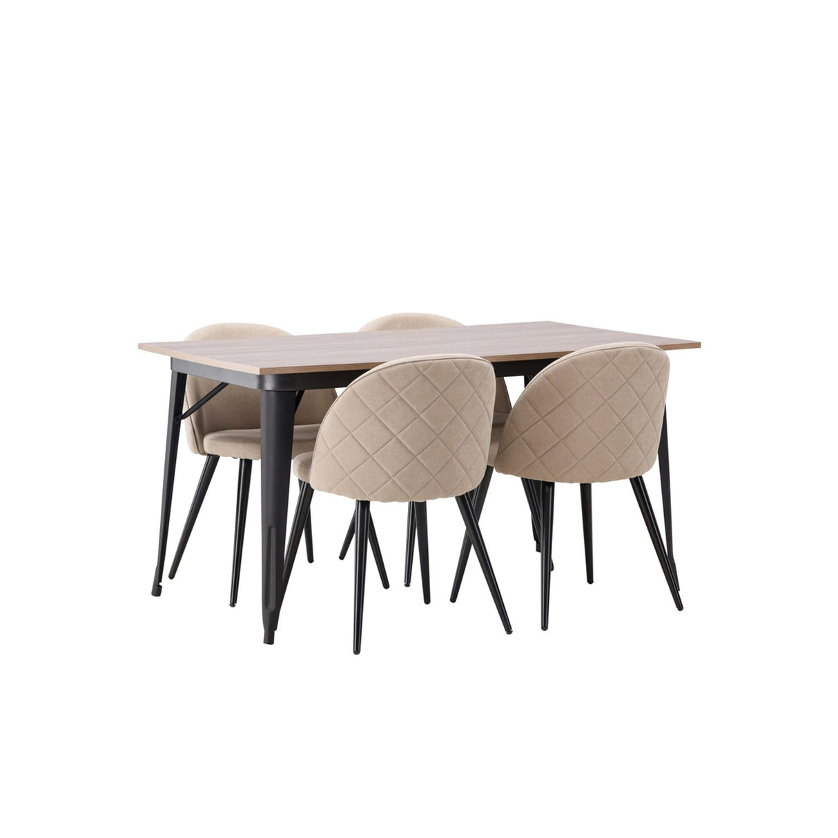 Tempe, Velvet Rektangulär matgrupp Beige, Svart, Valnöt, 140 x 80