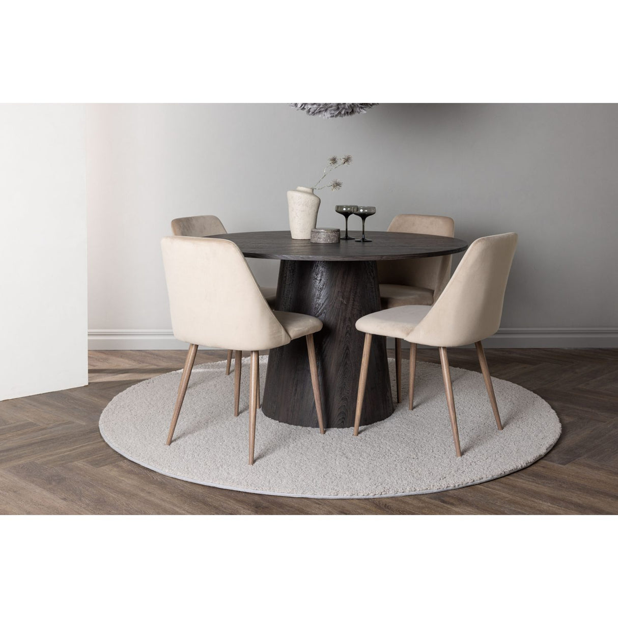 Lanzo, Night Rund matgrupp Valnöt, Beige, Mocka, ⌀120