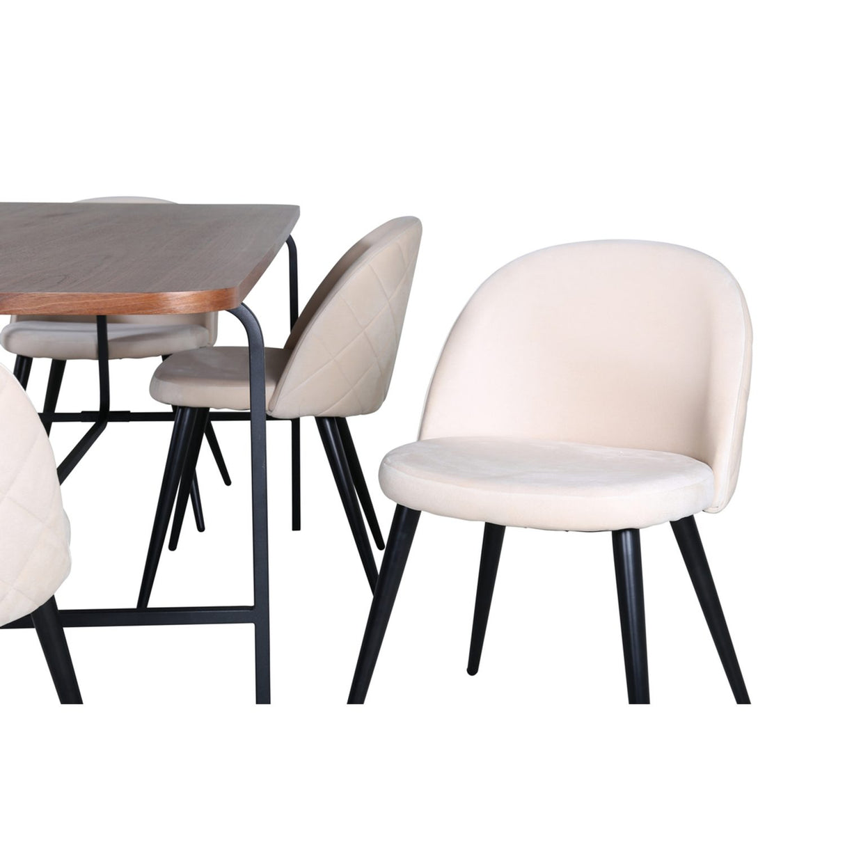 Uno, Velvet Rektangulär matgrupp Beige, Svart, Svart,Natur, 200 x 90