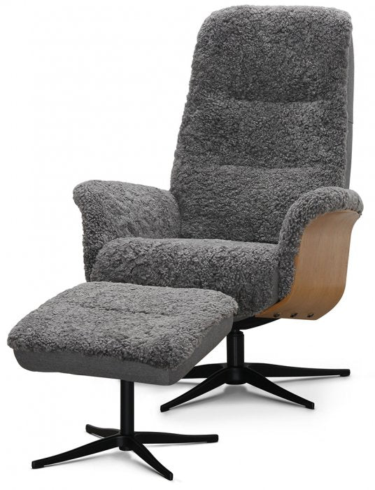 Fårö Snurrfåtölj ink Pall Fårskinn Grafit