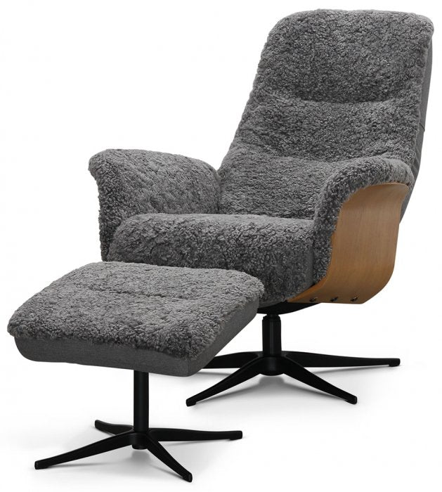 Fårö Snurrfåtölj ink Pall Fårskinn Grafit