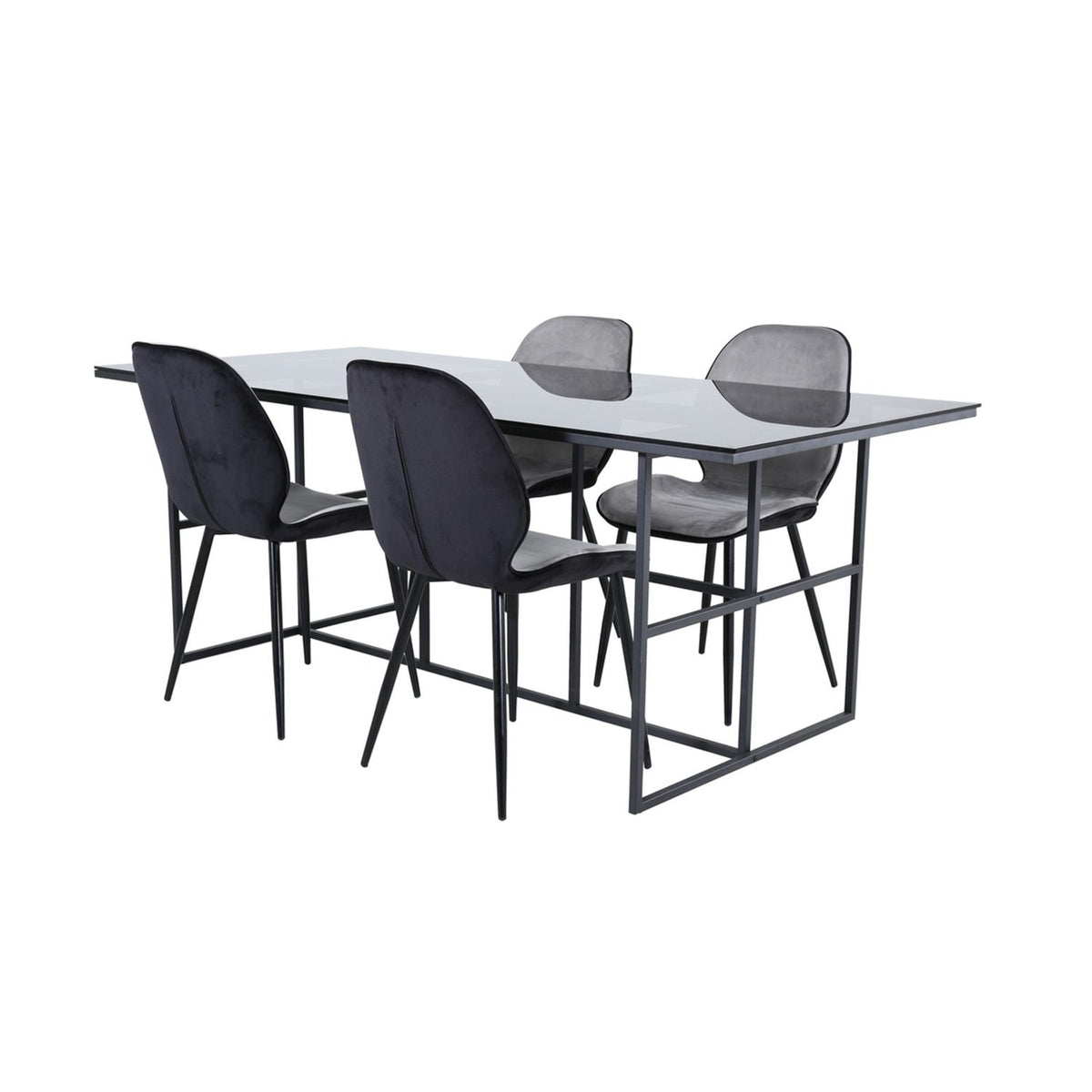 Leif, Emma Rektangulär matgrupp Svart,Grå, Svart, 200 x 90