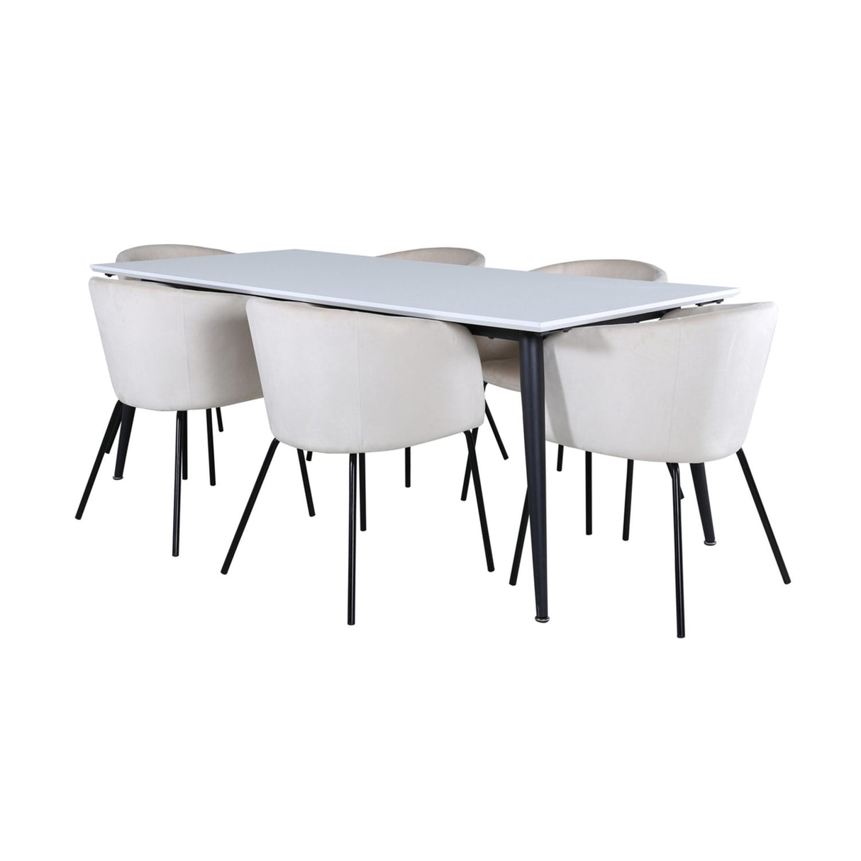 Jimmy, Berit Rektangulär matgrupp Beige, Svart, Svart,Vitt, 195 x 90