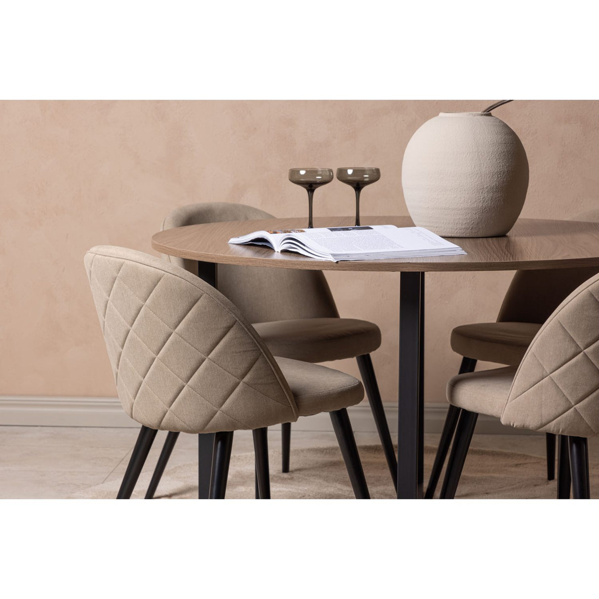 Durango, Velvet Rund matgrupp Beige, Svart, Svart, valnöt, ⌀120