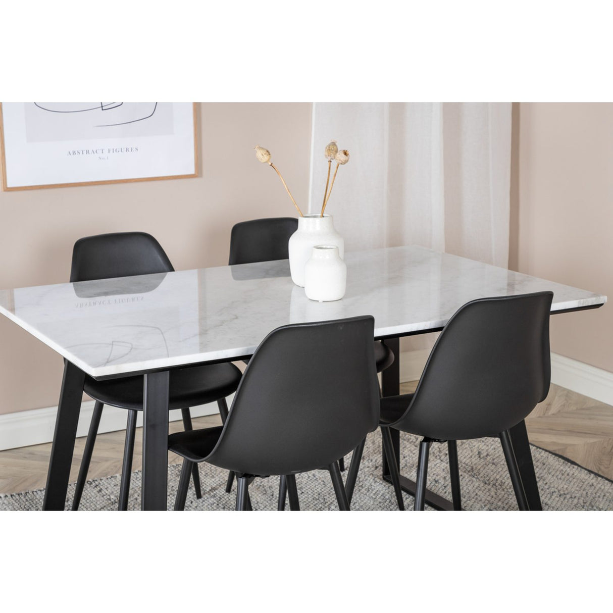 Estelle, Polar Rektangulär matgrupp Svart, Svart, vit, 140 x 90