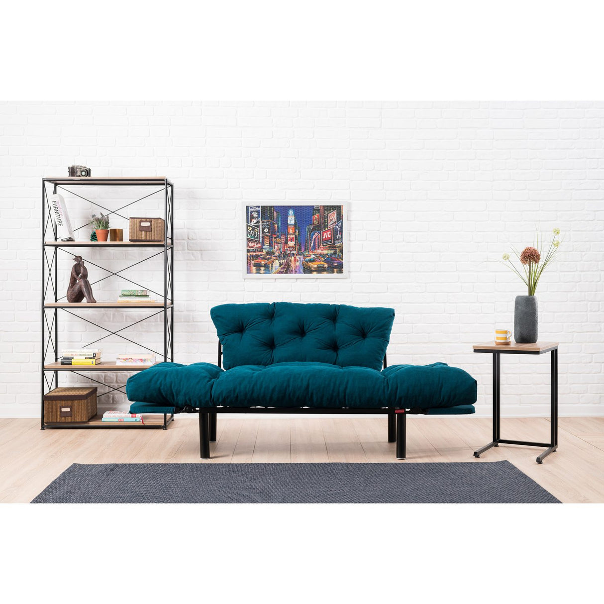 Helsingfors (155 x 85 x 70 cm) 2-sits bäddsoffa Petrolblå