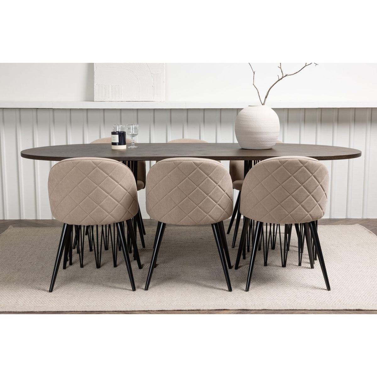 Stone, Velvet Rektangulär matgrupp Beige, Svart, Svart, Mocka, 220 x 100