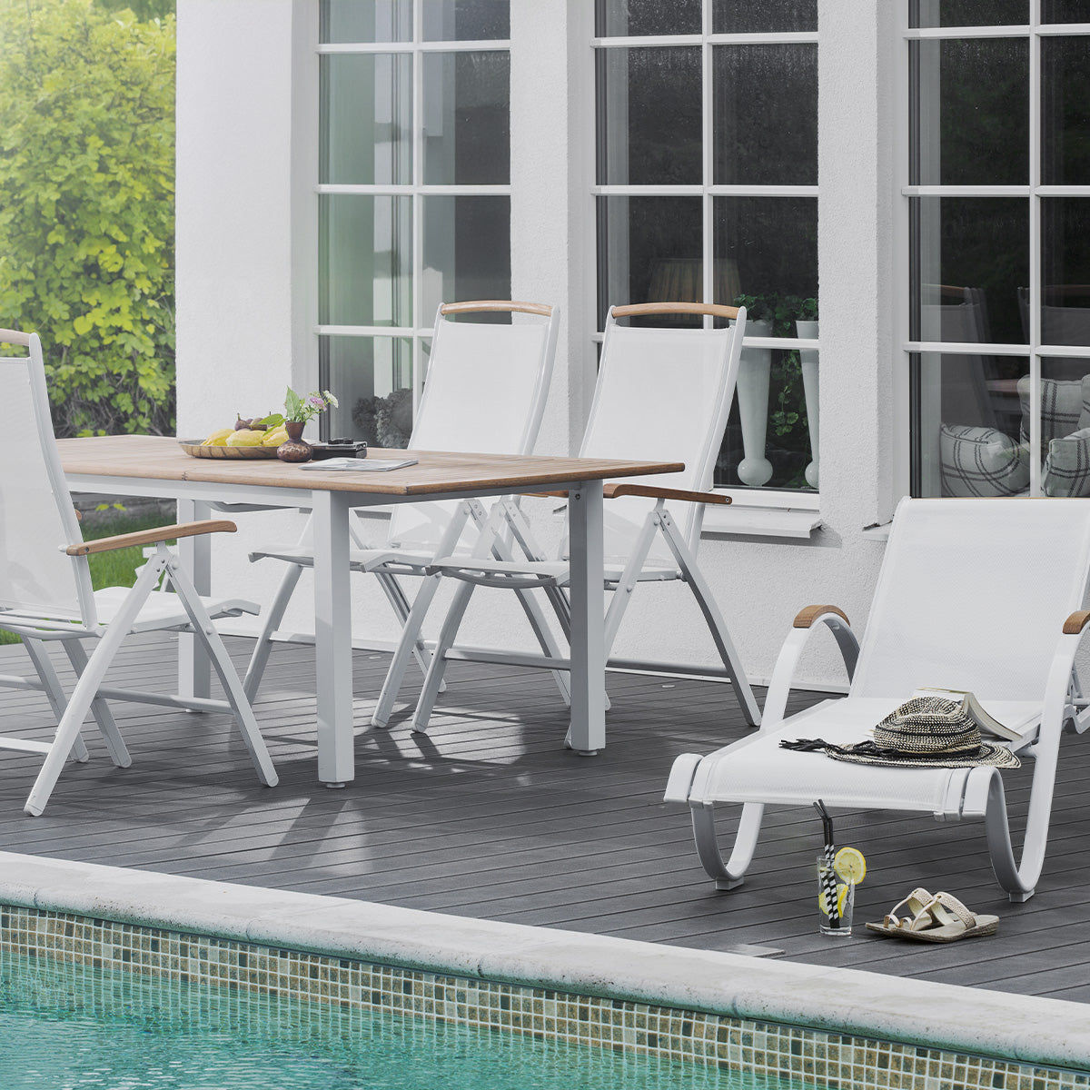 Nydala Matgrupp Vit/Teak - Bord 96x200-280 ink 6st Pos.