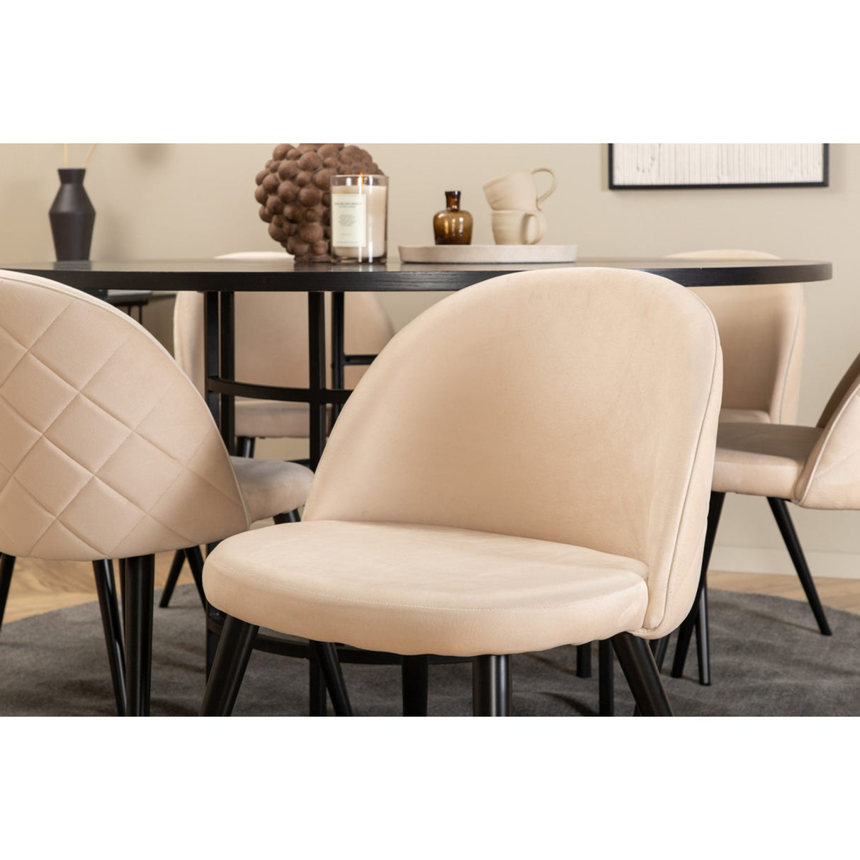 Copenhagen, Velvet Rund matgrupp Beige,Svart, Svart, ⌀140