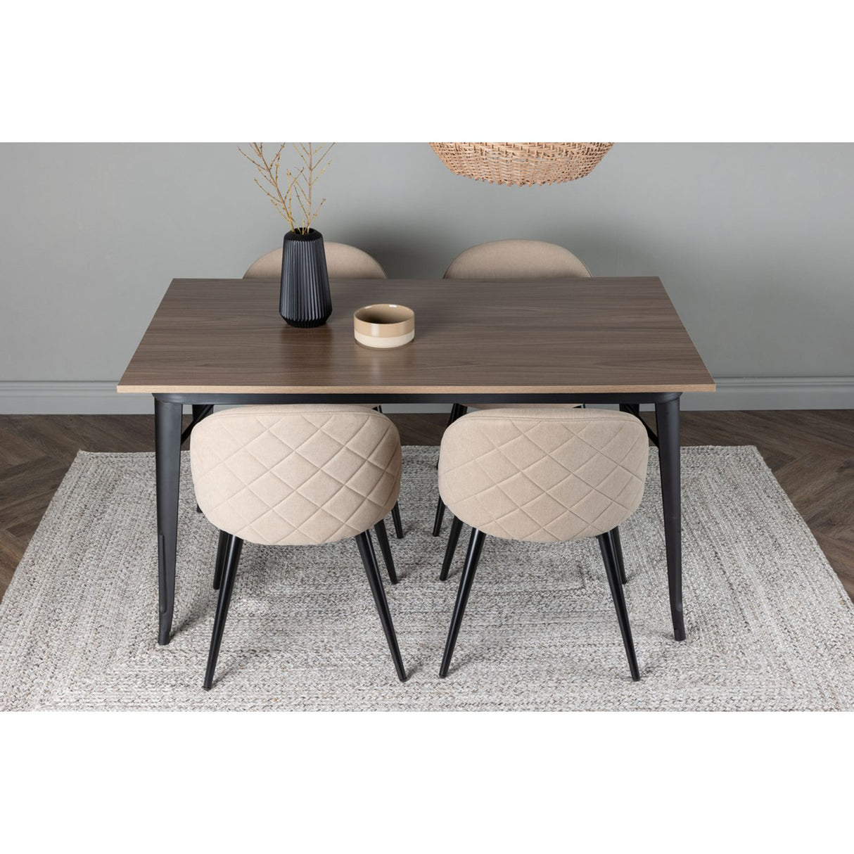 Tempe, Velvet Rektangulär matgrupp Beige, Svart, Valnöt, 140 x 80