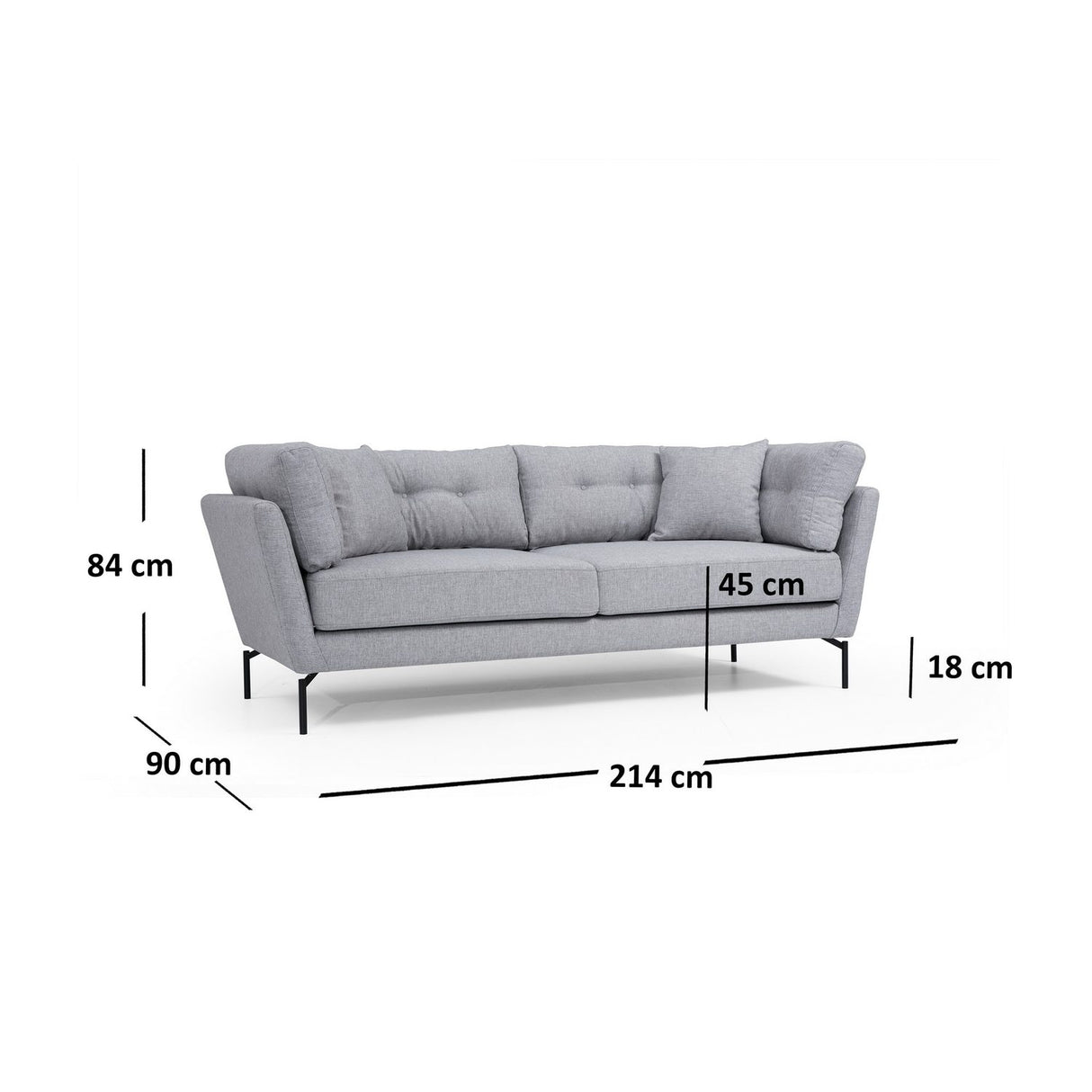 Arequipa 3-sits (214 x 90 x 84 cm) Grå 3-sitssoffa