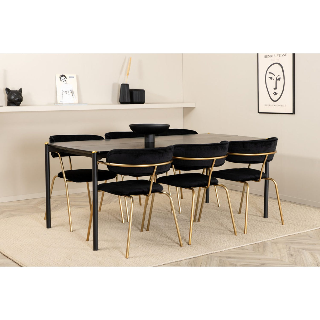 Pelle, Arrow Rektangulär matgrupp Svart, guld, Svart, 190 x 90
