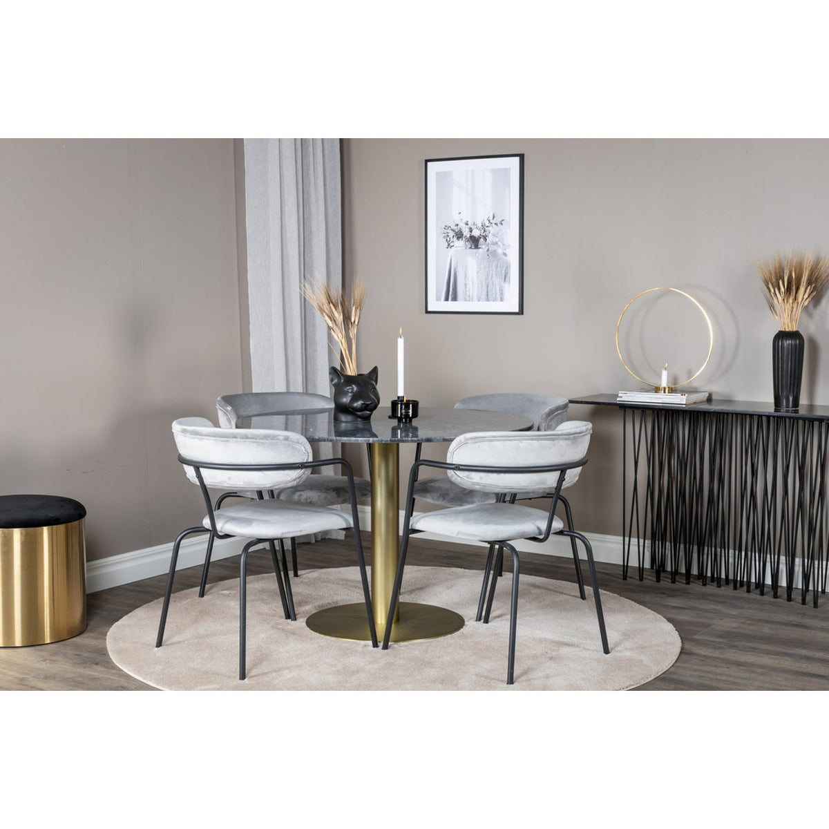 Estelle, Arrow Rund matgrupp Svart,Grå, Guld, Mörkgrå, ⌀106