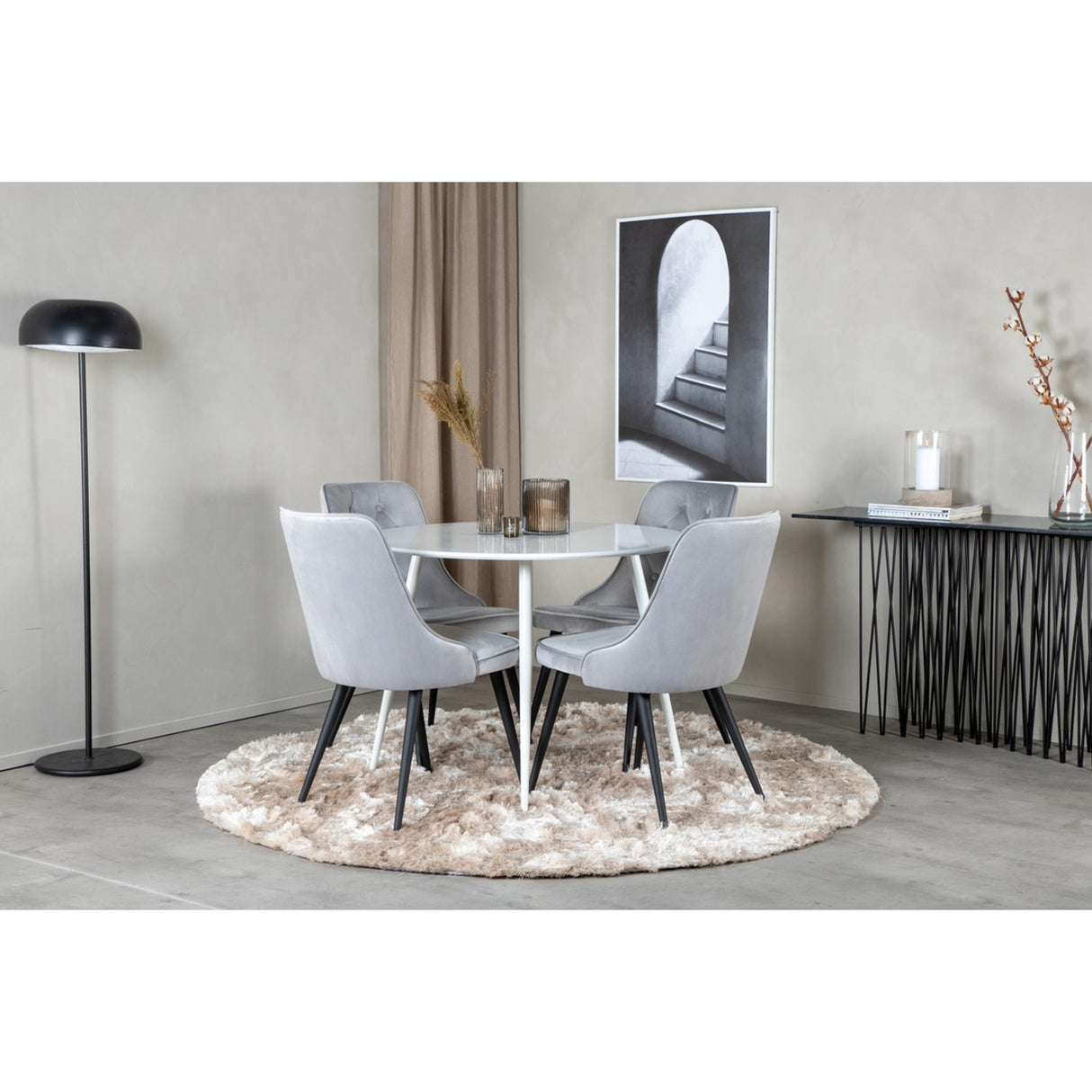 Plaza, Velvet Deluxe Rund matgrupp Svart,Ljusgrå, Vit, ⌀100