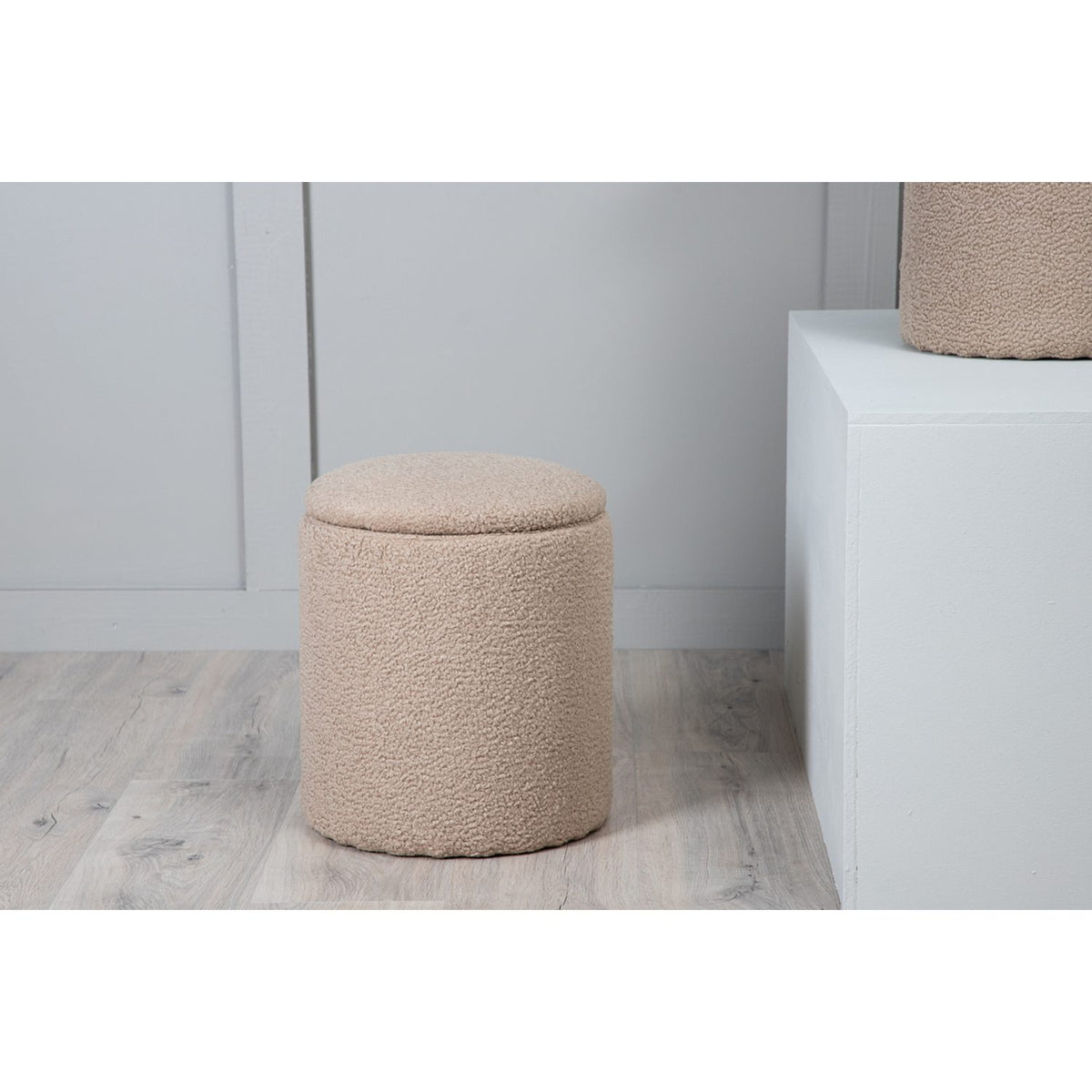 Limpen Puff Beige, Polyester teddy
