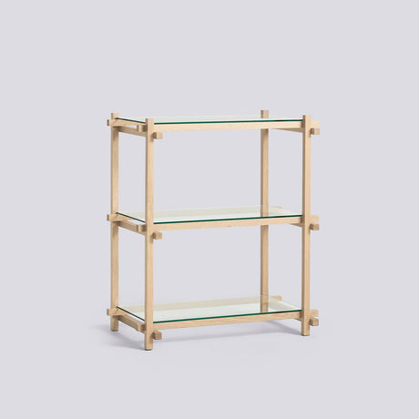 Woody smal låg Hylla Såpad ek, Klart glas