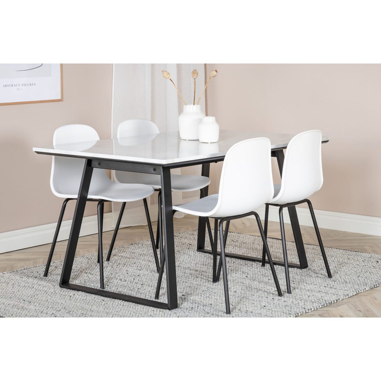 Estelle, Arctic Rektangulär matgrupp Svart, vit, Svart, vit, 140 x 90