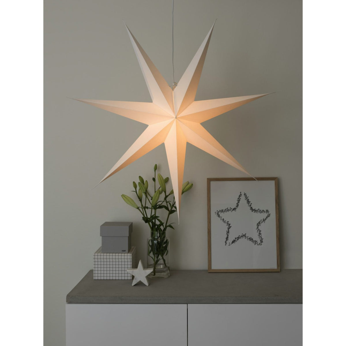 Hängande Papper 78 cm med Sladdställ Julstjärna Inne Vit