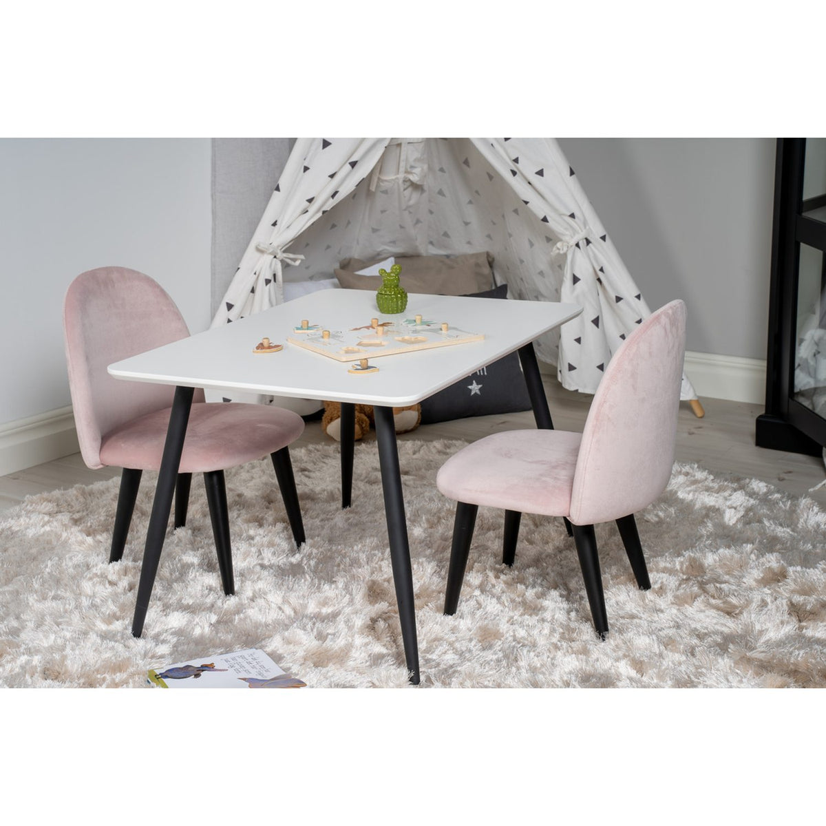 Polar, Velvet Rektangulär matgrupp Svart,Rosa, Svart,Vit, 50 x 80 x 60