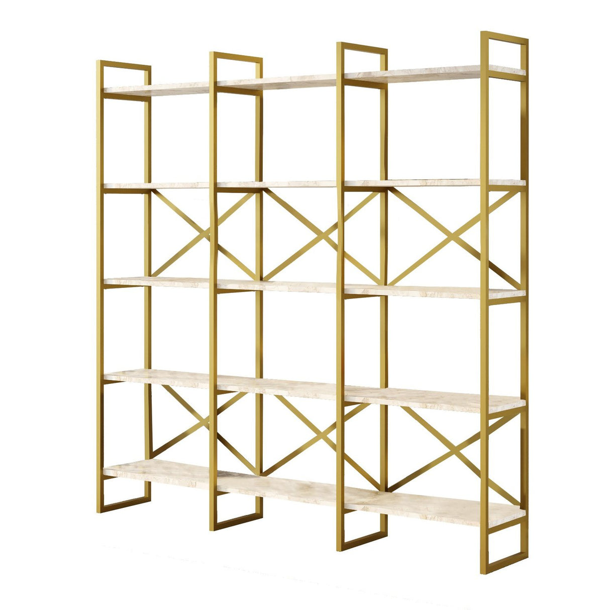 Vegio Wide (170 x 175 x 30 cm) Vit marmor guld Bokhylla
