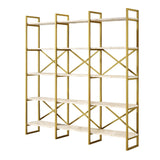 Vegio Wide (170 x 175 x 30 cm) Vit marmor guld Bokhylla