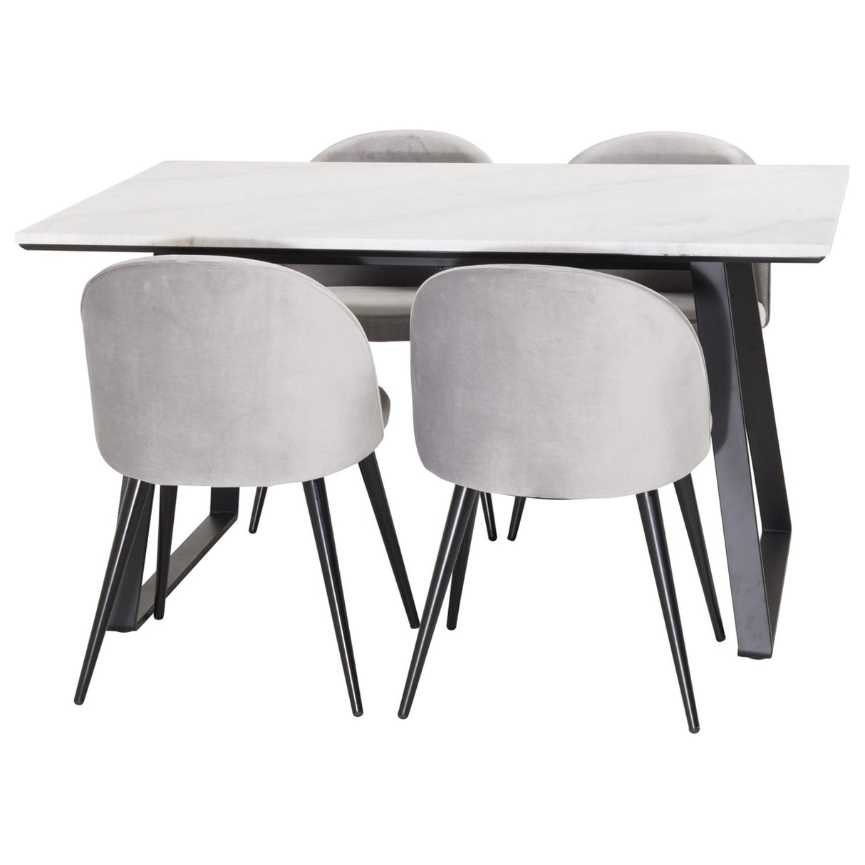 Estelle, Velvet Rektangulär matgrupp Svart,Grå, Svart,Vit, 140 x 90