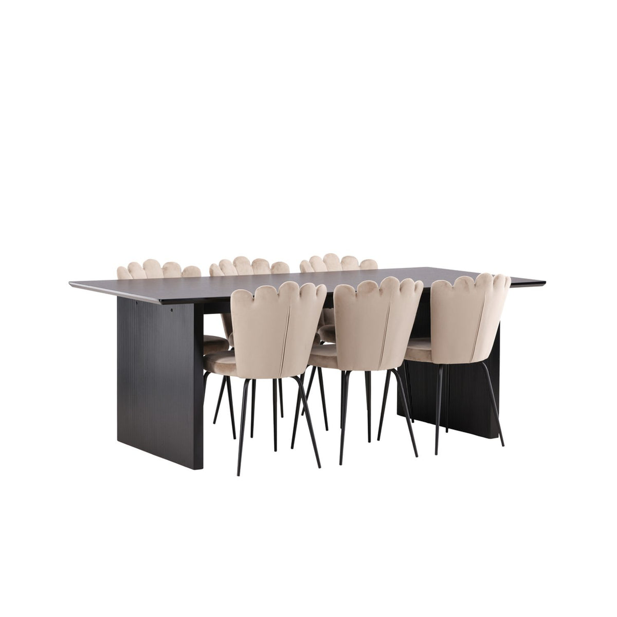 Vail, Limhamn Rektangulär matgrupp Beige, Svart, Svart, 200 x 100