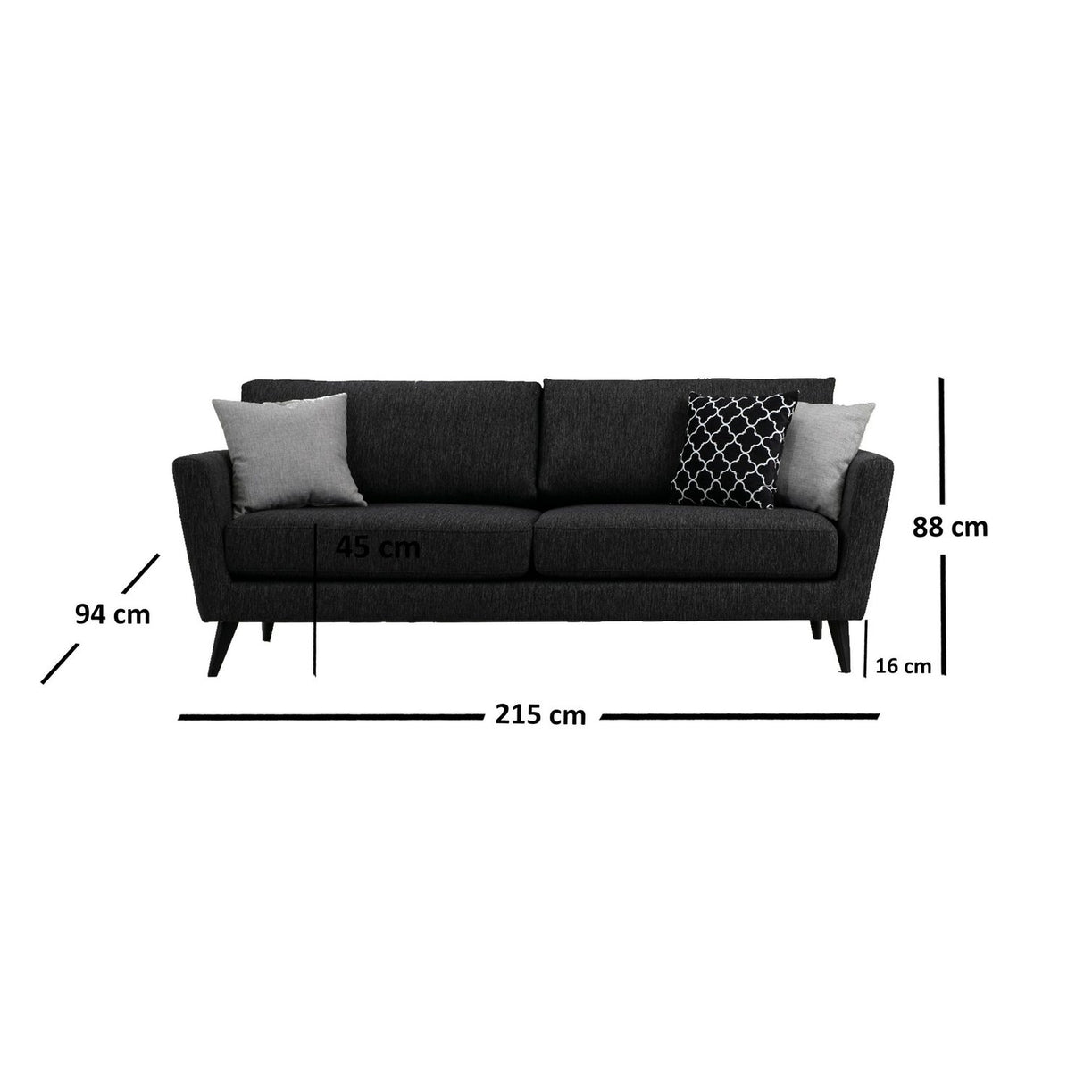 Port Louis 3 Seater (215 x 94 x 88 cm) Mörkgrå 3-sitssoffa