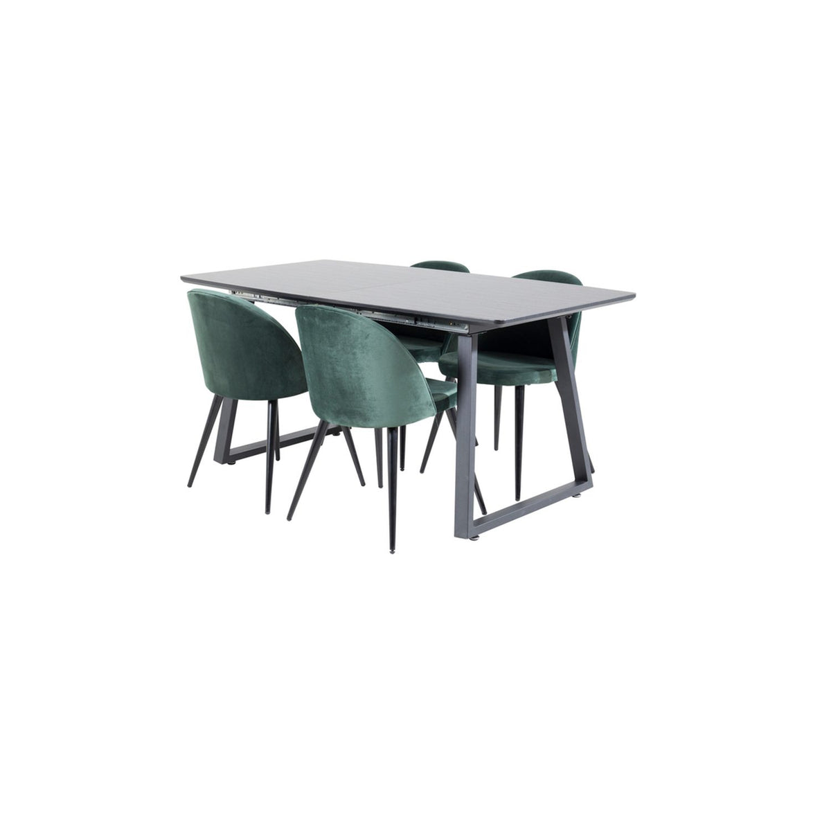 Inca, Velvet Rektangulär matgrupp Svart,Grön, Svart, 160 x 85