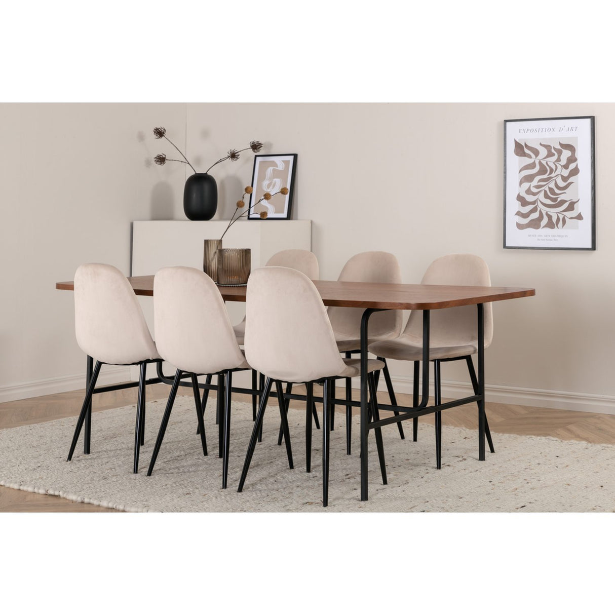 Uno, Polar Rektangulär matgrupp Beige, Svart, Svart,Natur, 200 x 90