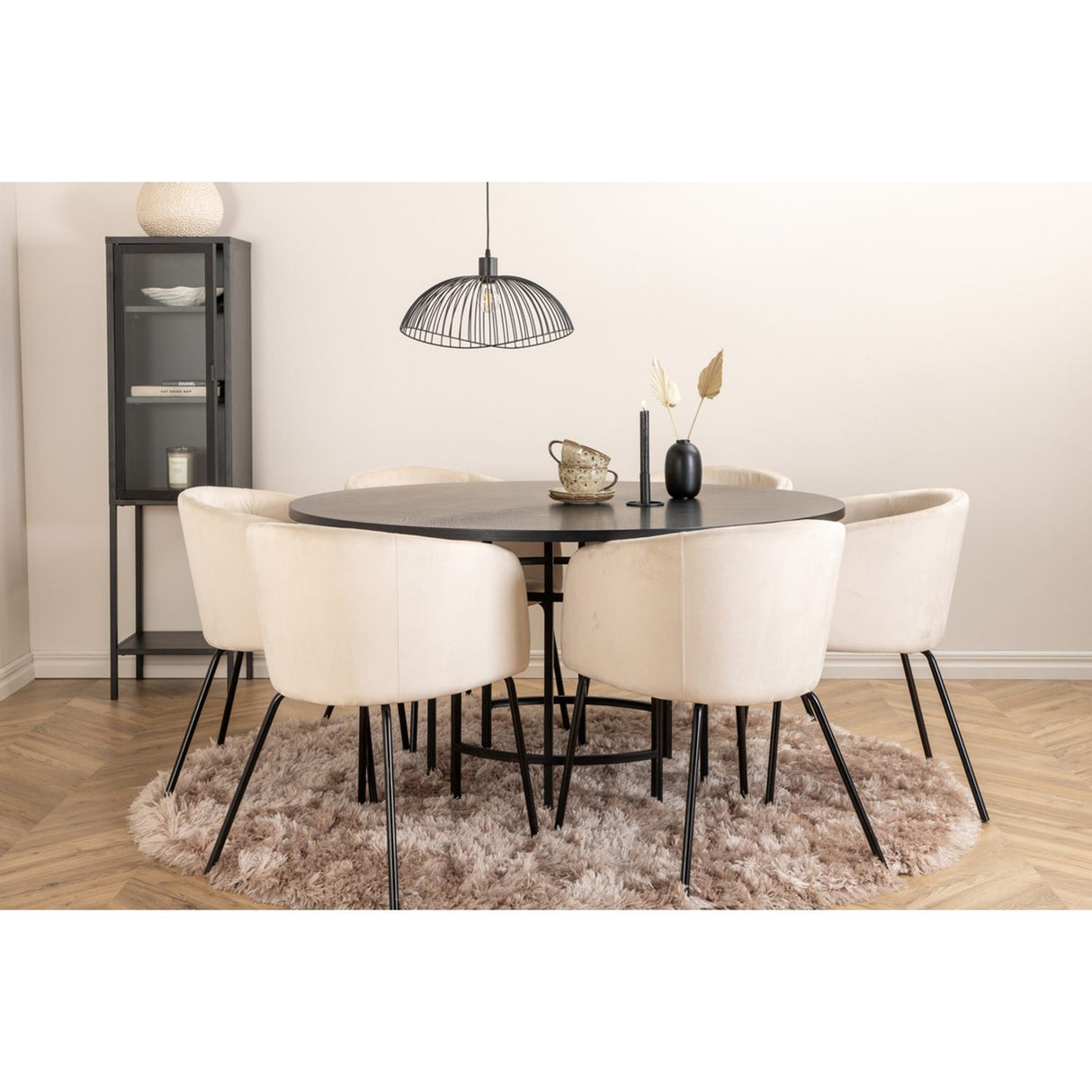 Copenhagen, Berit Rund matgrupp Beige,Svart, Svart, ⌀140
